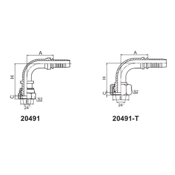 90° METRIC FEMALE 24° CONE O-RING L.T. ISO 12151-2-DIN 3865