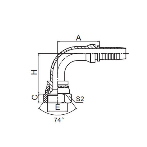 90° GB METRIC FEMALE 74° CONW SEAT  REF. GB/T 9065.1