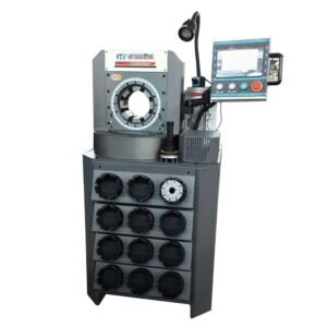 CYT-81A premium hydraulic hose crimping equipment with digital touch screen and narrow head for 2 inch 4SH elbow fittings.