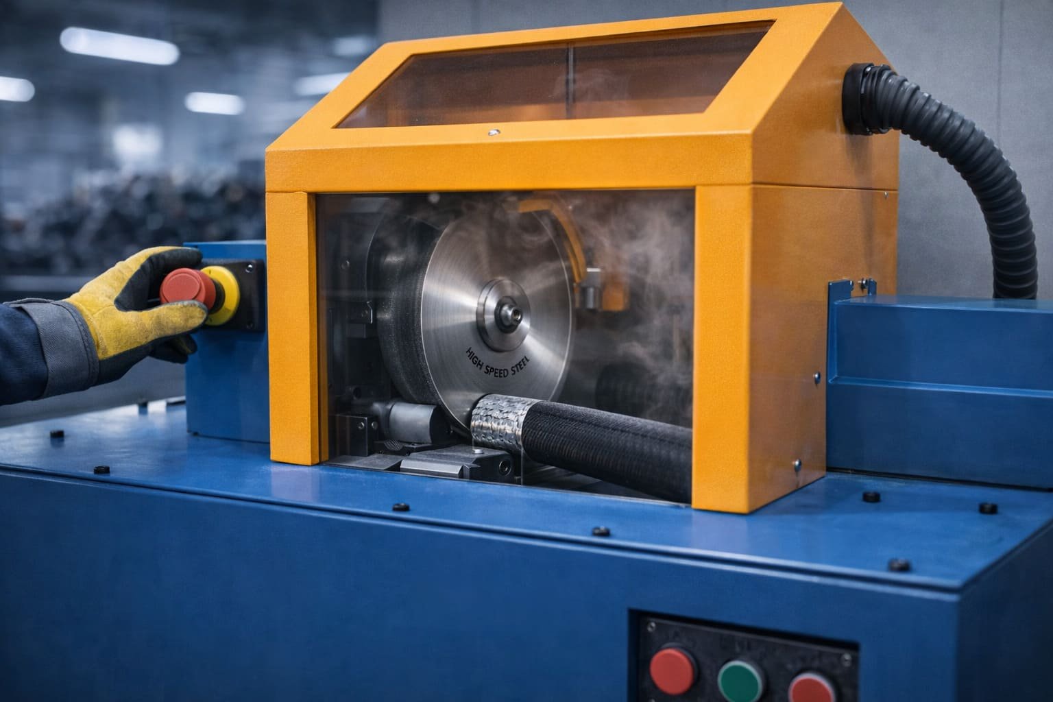 Safety features for hose cutting machines