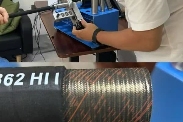 Professional hose skiving machine in action