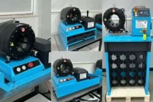 Comparison of CYT mobile hydraulic hose crimpers, featuring 12V/24V van-mounted units and electric workshop presses for field service.