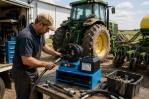 Hydraulic hose crimper for agricultural machinery maintenance