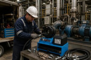 Portable hose crimper for industrial maintenance