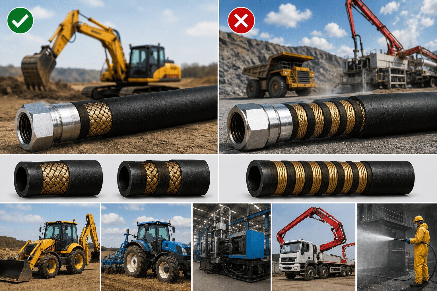 Comparison of standard and high-pressure hydraulic hose types
