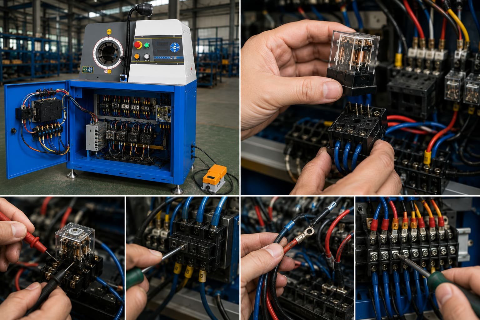 Crimping machine relay and wiring inspection