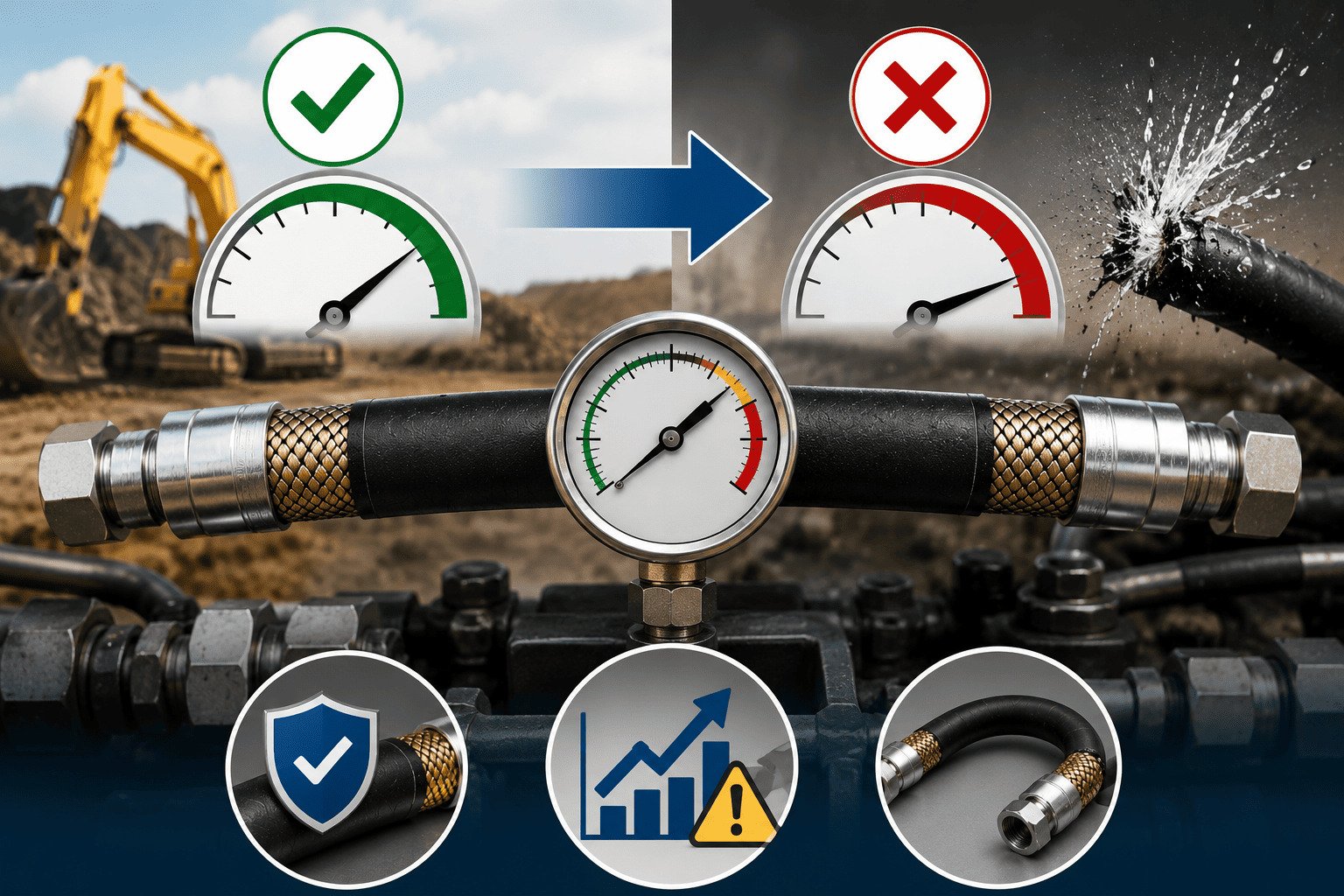 Working pressure vs burst pressure in hydraulic hoses