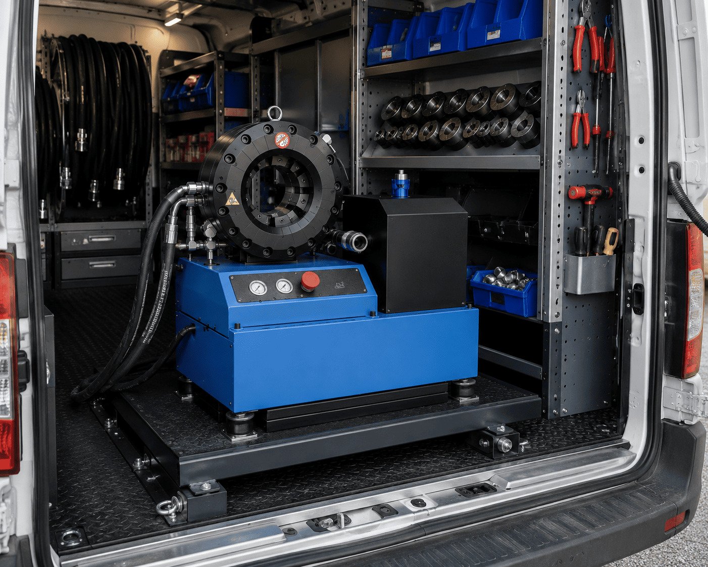 Mobile crimper mounting setup Truck bed crimper installation layout